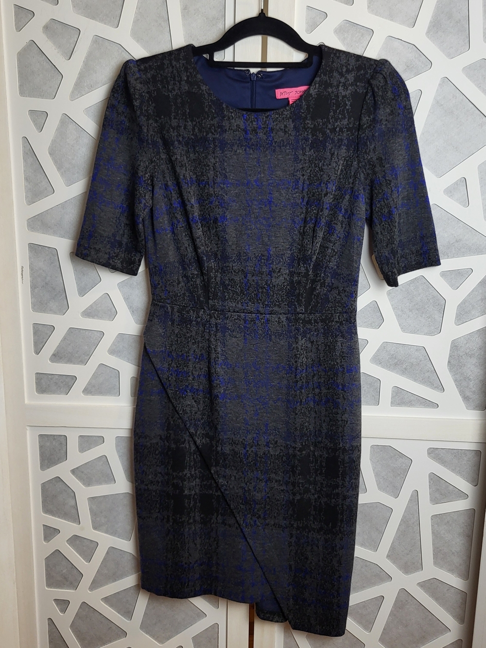 Betsey Johnson Black and Deep Blue Plaid Midi Dress